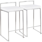 Fuji Stackable 27" Counter Stool in White Velvet & Brushed Stainless (Set of 2)